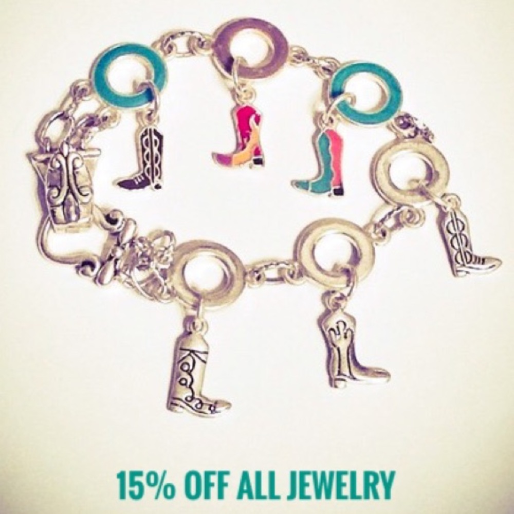 ⭐️3for$30 🆕 Silver Dual Sided Multi Color Enamel Cowboy Boot Charm Bracelet NWT